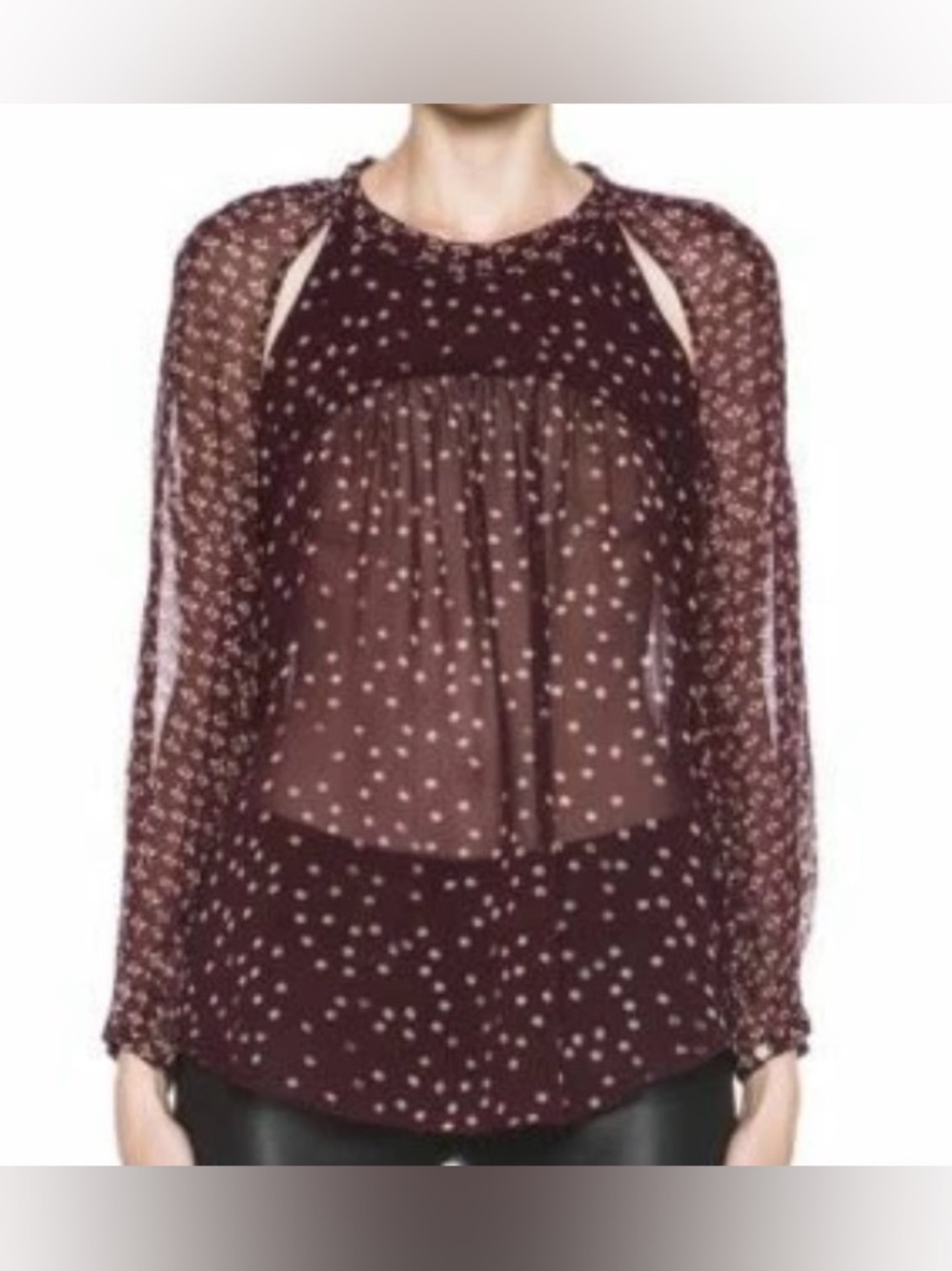 Isabel Marant Etoile Presley Blouse Burgundy Sheer Polka Dot Top